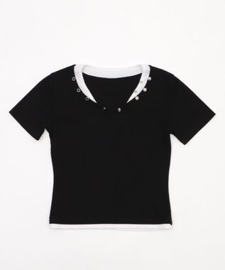 WEGO ドットボタンレイヤードTOP ブラック