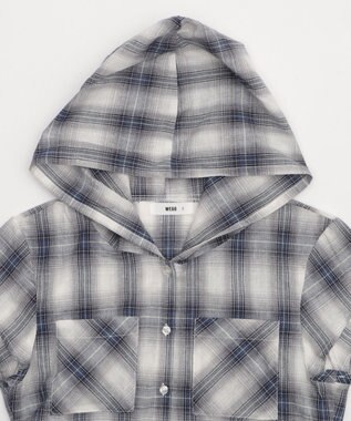 WEGO フードチェックコンパクトシャツ ブルーチェック1