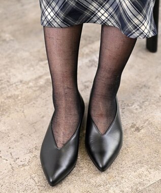 Pointer 日本製 本革 生活防水機能付きVカットパンプス ブラック