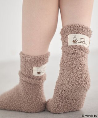 earth music&ecology miffy/earth タグ付モコモコソックス ブラウン