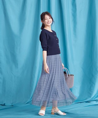 Tiaclasse 【洗える】チェック柄チュールレーススカート ブルー