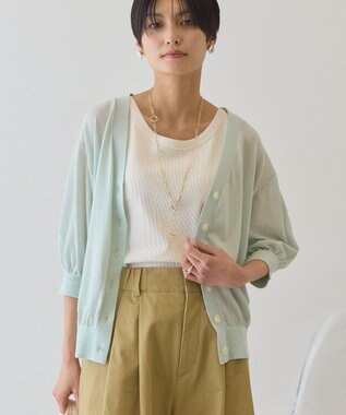 AMERICAN HOLIC 5分袖シアーVネックニットカーディガン Sax