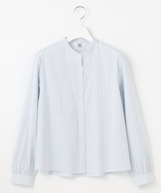 J.PRESS LADIES L 【洗える】BEZ VEGA バンドカラー ブラウス ホワイト×サックスブルー系