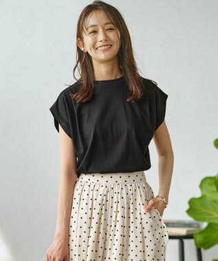 組曲 GIZAプレーティング天竺フレンチスリーブ Tシャツ ブラック系