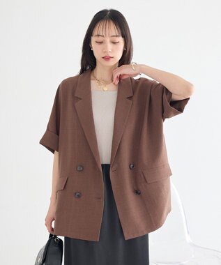 earth music&ecology 【セットアップ対応】リネンライクダブルジャケット Brown