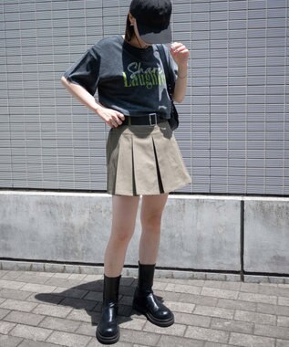 WEGO ベルト付チノプリーツスカパン カーキ