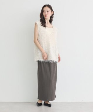 earth music&ecology 【コットン混】カットリブナロースカート Charcoal Gray