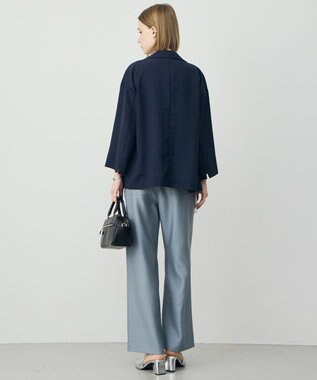 ICB L ドライアセテートスラブ 8分袖ジャケット ネイビー