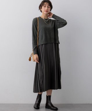 23区 L ニットセットアップ プリーツコンビ ワンピース スレートグレー系