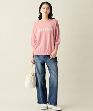 ANY インターシャロゴニットプルオーバー ピンク×エクリュ