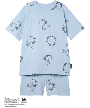 WACOAL PEANUTS パジャマ 5分袖 半袖 5分丈 オーガニックコットン100%(本体) レディース FDT169 /ワコール サックス