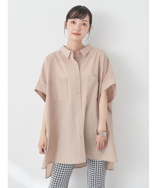 earth music&ecology 配色ステッチＢＩＧシャツ Beige