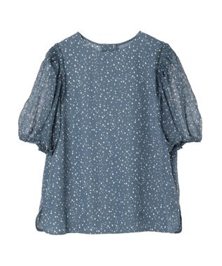 Green Parks 異素材ドットブラウス Blue
