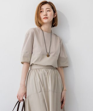 【洗える】シルエットスムースコンビ バックフレア カットソー