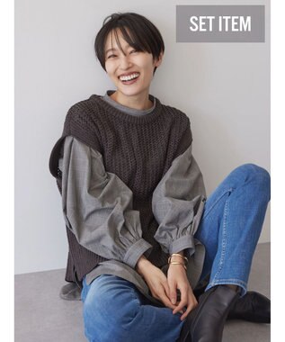 AMERICAN HOLIC ＳＥＴ　ボリュームスリーブシャツ＋ニットベスト Glen Check