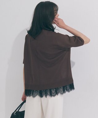 UNFILO レースドッキングニット クルーネック ブラウン