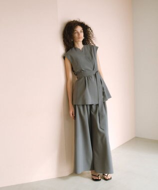 #Newans 【洗濯機可能/ストレッチ】ペプラムジレ グレー