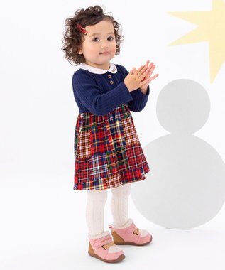 MIKI HOUSE HOT BISCUITS 【80-120cm】 襟付き チェック柄ワンピース 紺