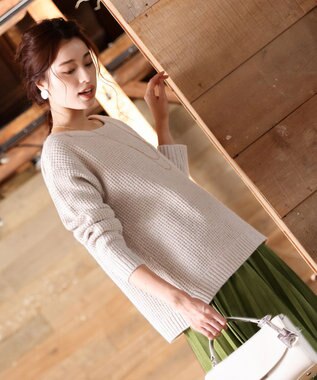 Tiaclasse 【洗える】大人可愛いワッフルニットトップス ベージュ