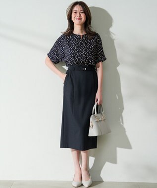 ANY SIS ジョーゼットフロントタック プルオーバー ネイビー系幾何学柄