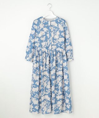 自由区 バイカラーフラワープリント ワンピース ブルー×グレージュ