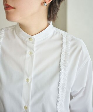 #Newans 【洗濯機可能/シワになりにくい】パネルフリルシャツ ホワイト