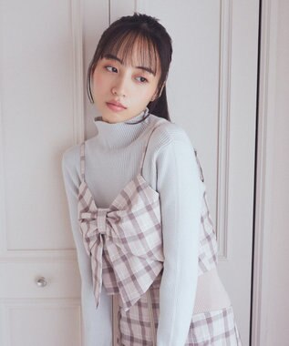 earth music&ecology リボンドレープビスチェ Check Blue