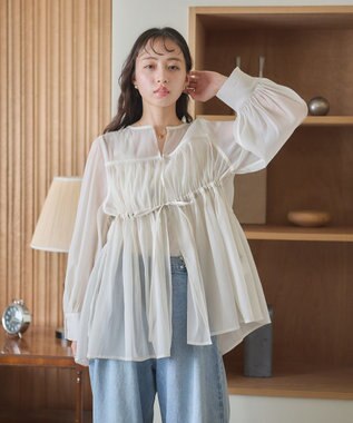 earth music&ecology フロントリボンシアーチュニック Light Beige