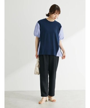 Green Parks 布帛ドッキング脇リボンプルオーバー Navy