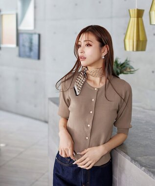 Tiaclasse  【洗える】ハーフスリーブサマーニットカーディガン モカ