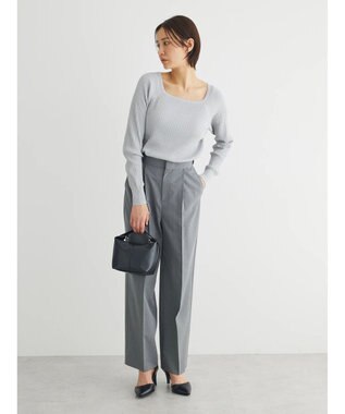 Green Parks 洗える　スクエアネックリブニットプルオーバー Light Gray