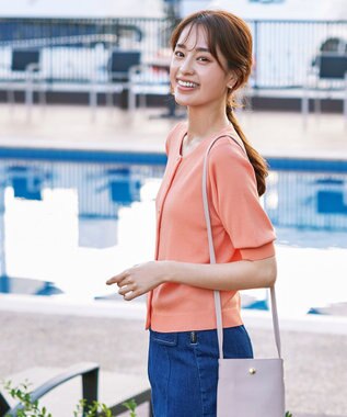 Tiaclasse  【洗える】ハーフスリーブサマーニットカーディガン コーラル