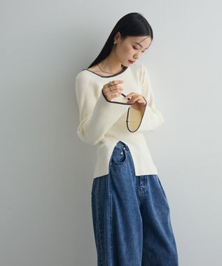 Green Parks 前後２ｗａｙアシンメトリー袖フレアリブニット Ecru