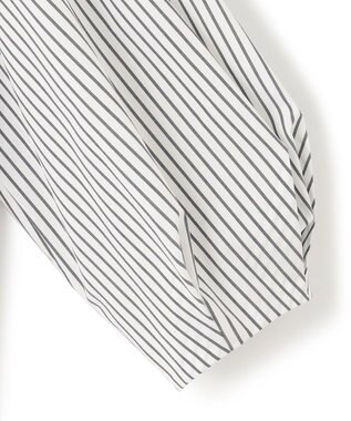 23区 L 【一部店舗限定/洗える】ハイカウントウェザーストレッチ ボートネック コンパクト ブラウス ホワイト×ブラックストライプ