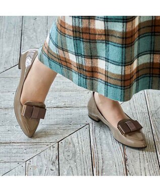 ing <ing>【WEB限定】【レイン対応】リボンモチーフフラットパンプス オーク
