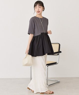 AMERICAN HOLIC 布帛切替ペプラム半袖プルオーバー Charcoal Gray