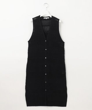 23区 L レーシーパターン ロングジレ ニット ブラック系