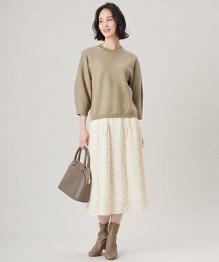 自由区 L 【カタログ掲載・セットアップ対応・洗える】ジオメトリックフラワードットプリント スカート ベージュ系