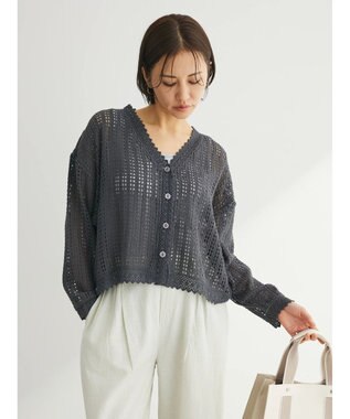 Green Parks インド綿　レース編みカーディガン Gray
