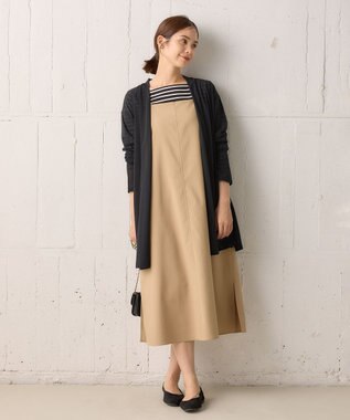 組曲 【洗える・シワになりにくい】リネン混オックスストレッチ キャミワンピース ベージュ系