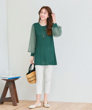 Tiaclasse チュールスリーブニットチュニック ターコイズ