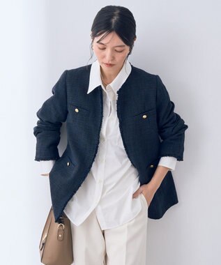 YECCA VECCA 金釦ツイードジャケット Navy