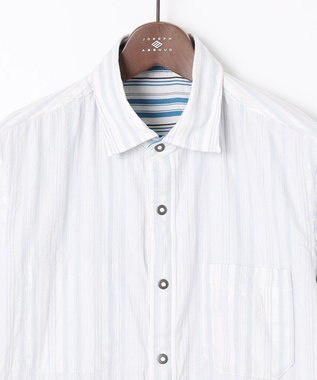 JOSEPH ABBOUD 【1枚で2通りの着こなし】オーガニックコットンリバーシブル 七分袖シャツ アイボリー系1