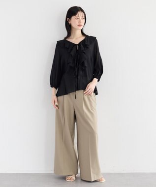 YECCA VECCA ラッフルリボンシアーブラウス Black