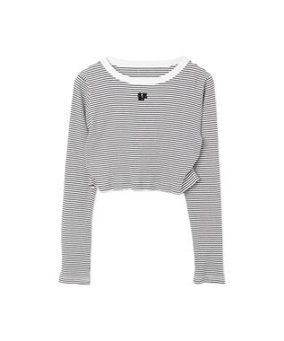 WEGO ワンポイントデザインフィンガーホールリブロンT ホワイトボーダー