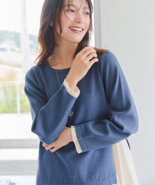 Tiaclasse 【洗える】ヴィンテージサテンニットコンビチュニック ブルー