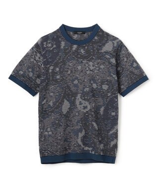 JOSEPH HOMME オリエンタルブラインドジャガード　クルーネック半袖ニットTEE ネイビー系