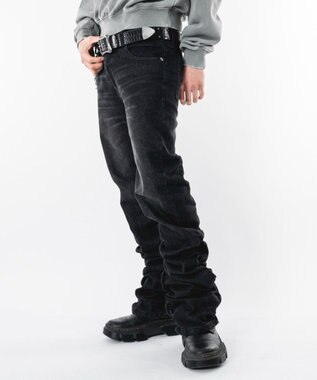 WEGO 【ユニセックス着用ITEM】シャーリングフレアデニムスキニーパンツ