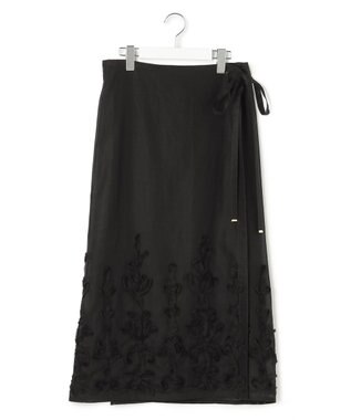 23区 【GOLD LABEL】コットンオーガンジー 刺繍 ラップスカート ブラック系