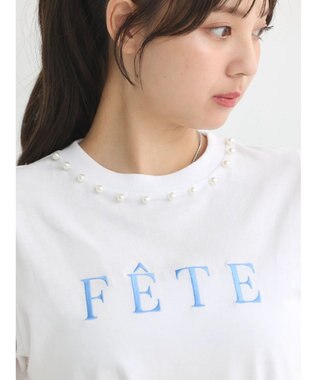 earth music&ecology 襟パール刺繍ロゴＴシャツ White